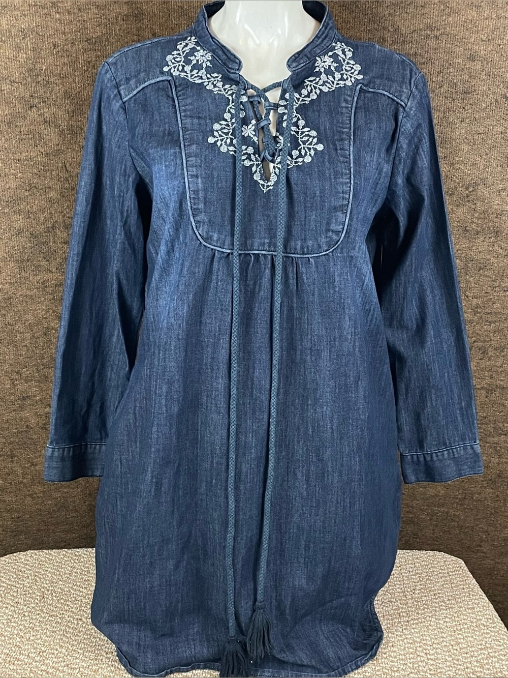 Judy Blue Frontier Dress Medium Chambray Reenactment Embroidered Cottagecore 400